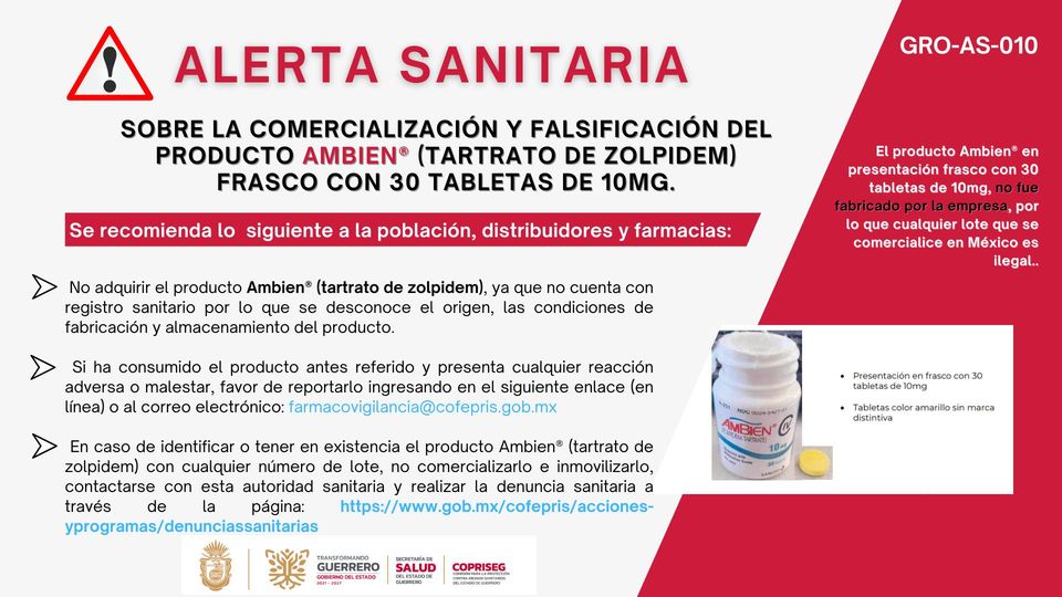 ALERTA SANITARIA SOBRE LA COMERCIALIZACIÓN Y FALSIFICACIÓN DEL PRODUCTO