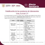 Alerta Sanitaria Sobre la Falsificación de los productos de laboratorios Grin, S.A de C.V