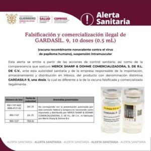 Alerta Sanitaria Sobre la Falsificación y comercialización ilegal de GARDASIL. 9, 10 doses (0.5 mL)