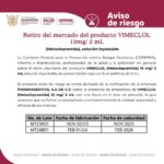 Aviso de Riesgo sobre el Retiro del mercado del producto VIMECLOL 10mg/ 2 mL